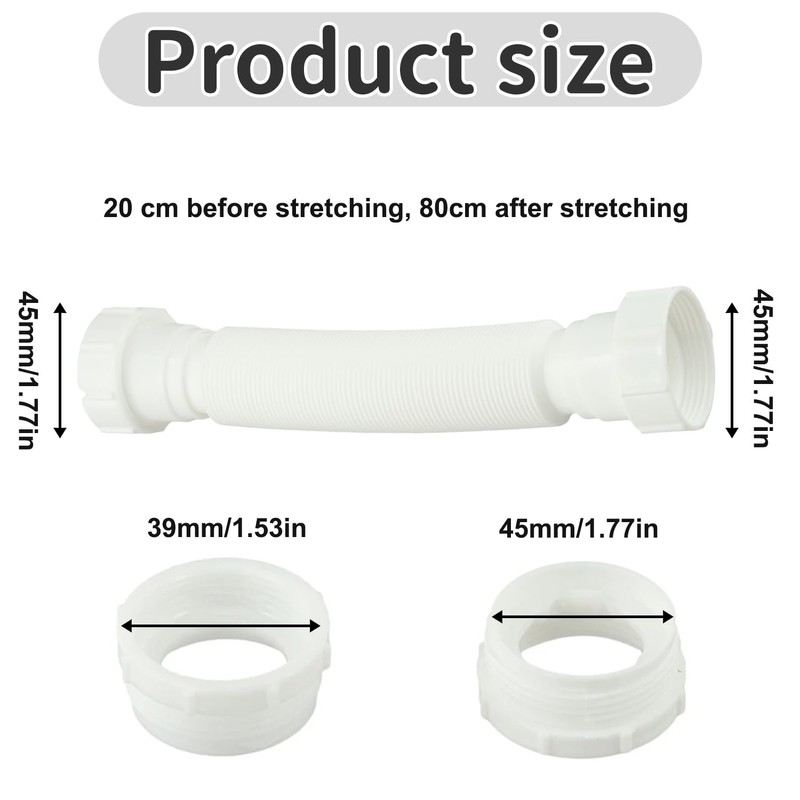 Flexible Drain Connector - White Double End Drain Adapter for
