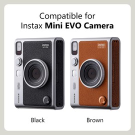 MUZIRI KINOKOO Instax Mini EVO Camera Case Compatible with Polaroid Instax Mini EVO Camera Protective Case with Adjustable Shoulder Strap, Lychee Pattern Brown Horizontal, Handbag holder