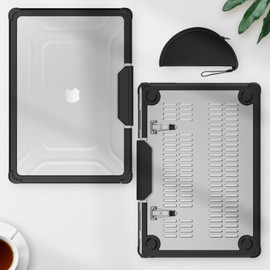 HXCASEAC Case Compatible with MacBook Air 15 inch 2025 2024 2023 / M4 M3 M2, Anti-Scratching Protective Hard Cover with Foldable Stand A3241 A3114 A2941 - Black