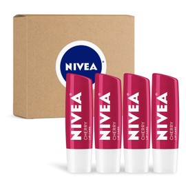 NIVEA Cherry Lip Care - Tinted Lip Balm for Beautiful, Soft Lips, Pack of 4