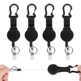 Pack of 4 Key Fobs, Retractable Badge Holder, Key Reel, Extendable Lanyard with Key Ring for Keys, Card Holder and Belt Clip