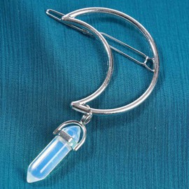 Xduargs Boho Moon Hair Clip Vintage Hollow Crescent Hairclip Hexagonal Crystal Drop Hair Barrette Clip Healing Stone Pendant Hairpin Hair Accessory for Women Headdress(Silver)
