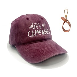 Let’s go Camping Hat Adjustable Baseball Cap Outdoor Explore Vintage Hats for Men Women Camper (Wine)