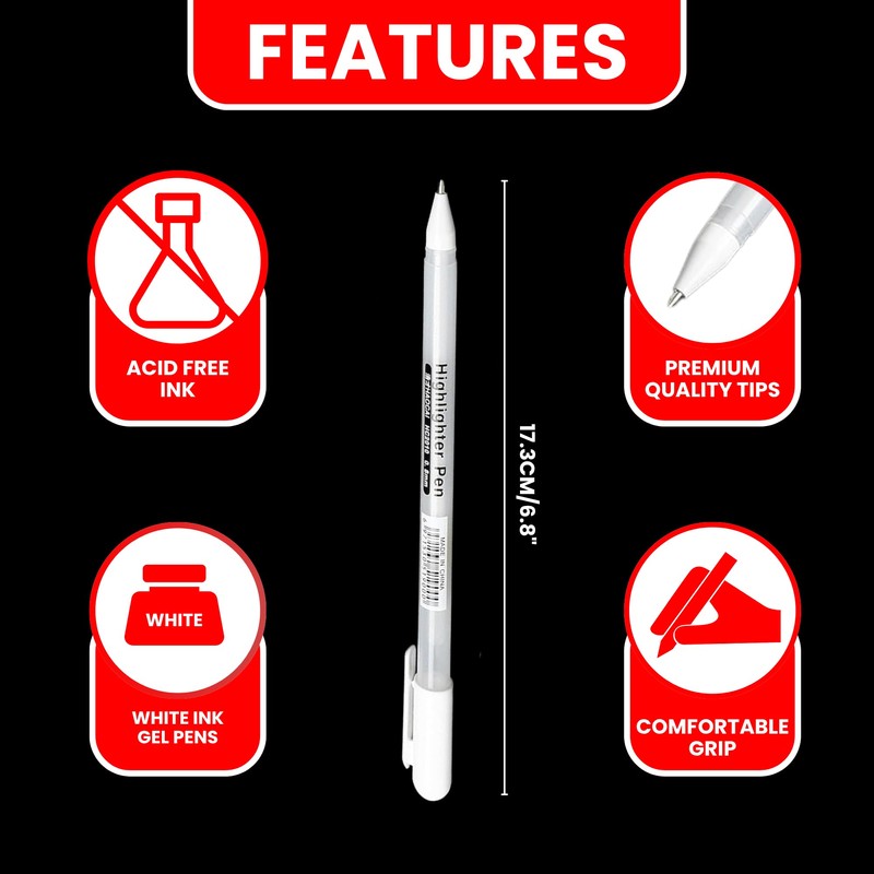 SOMCO - Pack Of 6 White Gel Pens - Fine