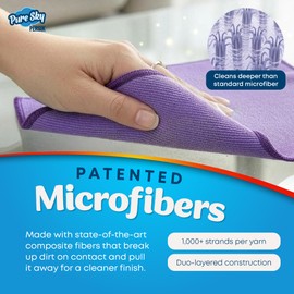 Pure Sky Microfiber Window & Glass Cleaning Cloth - JUST ADD Water No Detergents Needed – Magic Streak Free Ultra Microfiber Towel - for Windows,Car Glass, Mirror and Screen - Leaves no Wiping Mark