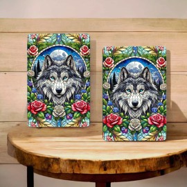 EGgifts Wolf Metal Sign - Vibrant Floral Wolf Wall Art, Unique Decor for Wolf Enthusiast