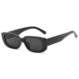 YooThink Rectangle Sunglasses for Women Men Small Narrow Square Frame UV400 Protection (Black)