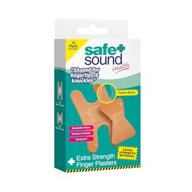 Safe & Sound Extra Strength Finger Plasters – 12 Pack Assorted – Knuckle & Fingertip Bandages – Breathable, Flexible & Washproof Durable Fabric