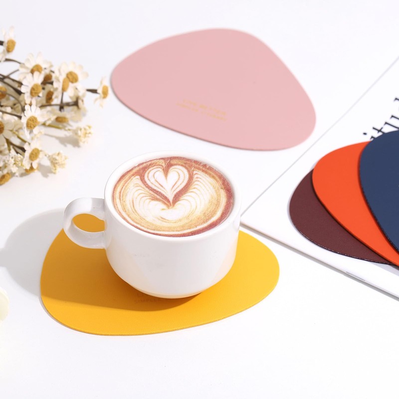 sourcing map 4 Pcs Leather Coasters, Irregular Drinks Coasters for