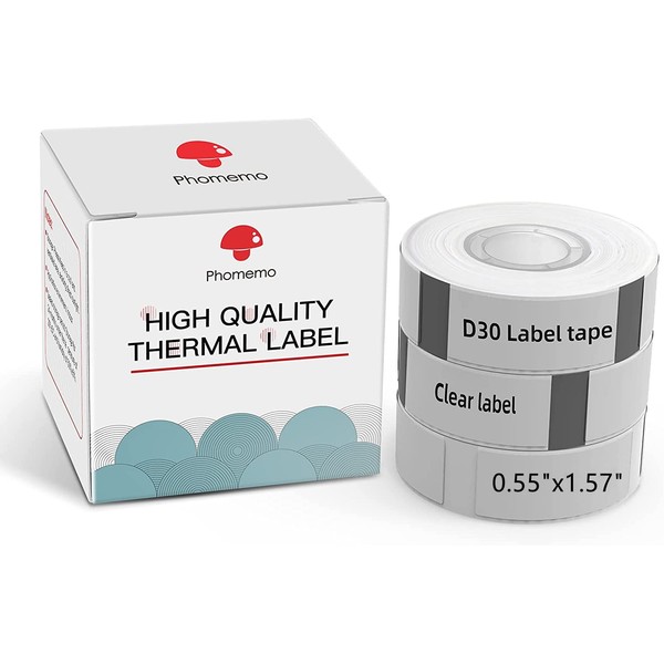 Clear D30 Labels, Phomemo D30 Label Maker Tape, Waterproof Self-Adhesive