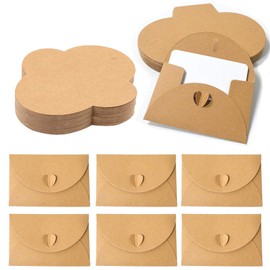 Mini Envelopes Set, 25 Mini Envelopes with Blank Cards, Mini Brown Wrapping Paper Envelopes with Heart Clasp for Thank You Notes Gift Cards Wedding Birthday