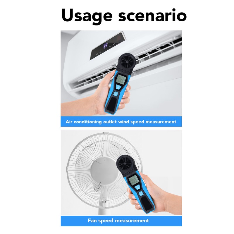 Handheld Anemometer 180° Fan Rotation LCD Digital Display Temperature Humidity