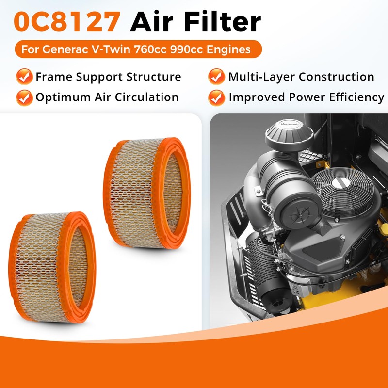 0C8127 Air Filter Compatible with Generac Guardian V-Twin 760cc 990cc