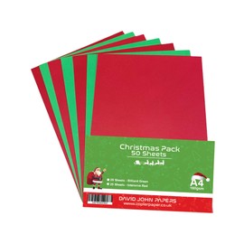 DJP 160 GSM A4 Christmas Festive Coloured Card - Red/Green (Pack of 50 Sheets) - 25 Intensive Red & 25 Billiard Green