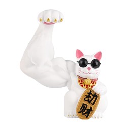Fortune Large Arm Lucky Cat Statue,Money Cat Sculpture, Good Luck Decorations ,Cool Chinese Cat Waving Arm ,Suitable for Opening, Housewarming, Office, Home Decorative Ornaments,Fortune Friend (M)