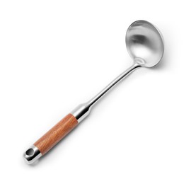 Boryenty Chinese Ladle 27.5cm Small Ladle Stainless Steel Cooking Spoon Ladle Cookware Kitchen Utensils Natural Wood Handle Easy to Grip Easy to Clean Kitchen Utensils Household Tools for 1-2 People