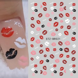 FBABFBUO Valentine's Day Lip Print Nail Art Stickers Lip Nail Stickers 3PCS Red Pink White Lips XOXO 3D Self-Adhesive Valentines Nail Designs Manicure Decals Nail Art Supplies for Women Nail Art Decorations