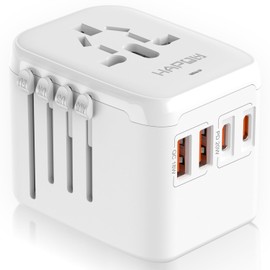 HAPOW Universal Travel Adapter, PD20W International Power Adapter, 2 USB-C & 2 USB-A Fast Charging Travel Charger, All in One Worldwide Travel Plug Adapter, Outlet Adapter for EU UK USA AU, White