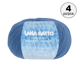 Lana Gatto Line Nuovo Jaipur Cotton Yarn, 100% Cotton for Knitting or Crocheting, 4 Balls Length 400 m for 200 g Cotton (Light Blue, 4)