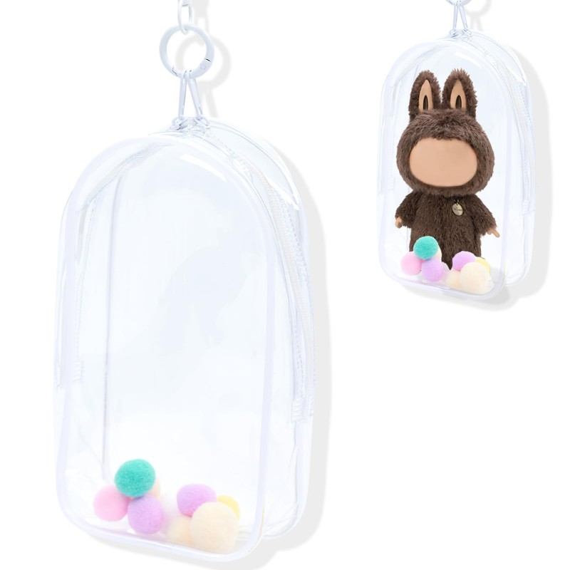 Pram Bag with Keychain (White) Transparent Plush Protective Cover Doll