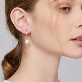 Miaofu Pearl Earrings 18K White Gold Plated 925 Sterling Silver White Pearl Earrings Black Pearl Earrings Hypoallergenic Pearl Earrings with Zirconia 8 mm - 13 mm Fine Jewellery for Women, Sterling Silver, Pearl,