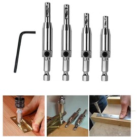 LimCryspp 4Pcs HSS Door Window Cabinet Self Centering Hinge Drill Bits Set for Opening Hole-5/64 Inch 7/64 Inch 9/64 Inch 11/64 Inch for Woodworking Window Door Hinge Woodworking Tools