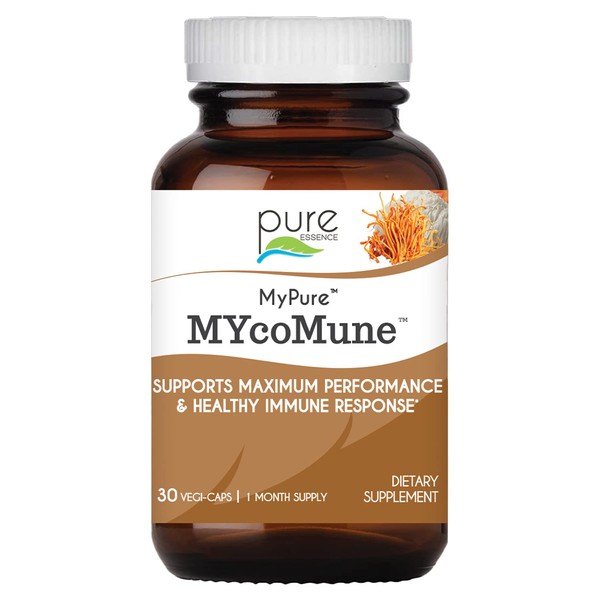 MYcoMune Immune Support Supplement - Concentrated Organic Mushroom Powder Supplements - Reishi, Lion's Mane, Cordyceps, Chaga, Shiitake, Maitake for Stress, Energy and Brain by Pure Essence- 30 Caps