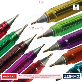 NATARAJ Joi Fine MULTICOLOURED Ballpoint Pens Write Draw Mark Sketch (10 x 0.7mm Colour Ball Pens + 1 x ZOFAX Black Ball Pen)