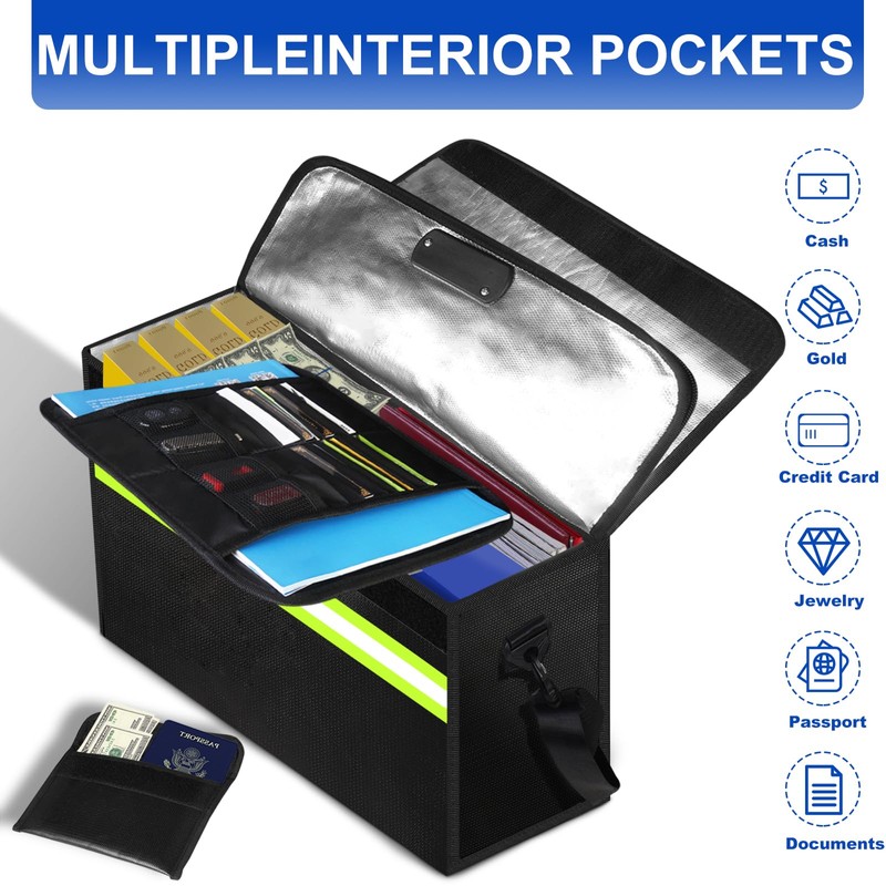 6500°F Large Fireproof Document Organizer with Lock,10 Layers Heat Insulated＆Waterproof