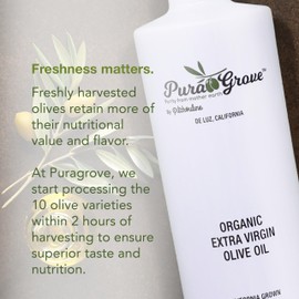 Pura Grove Organic Cold Pressed Extra Virgin Olive Oil Premium Grade - High Polyphenol - Hand Harvested & California Grown - 16.9Oz Opaque Glass Bottle