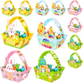 12Pcs Easter Basket With Handle,Cute Bunny Rabbit DIY Paper Easter Egg Hunting Baskets Craft For Kids Easter Treat Boxes Happy Easter Gift Box Baskets For Candy Toys Easter Party Favor Home Supplies