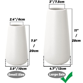 11 Inch Tall Matt White Ceramic Vases for Flowers & Pampas Grass, Classic Rustic Style Decorative Vase for Home Decor Table Centerpieces