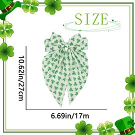 Green Shamrock Large Hair Bows for Women St. Patrick's Hair Bow Accessories Hair Clips Barrettes Big Ribbon Bows Long Hair Bows Hair Ribbons for Girls (Green B)