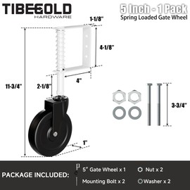 TIBEGOLD 5" Spring Loaded Gate Caster, Heavy Duty Gate Wheel for Outdoor Wooden Gate Fence, Gate Support Helper with 360° Swivel, Anti Sag Gate Kit, 220 Lbs Capacity, White, 1 Pack