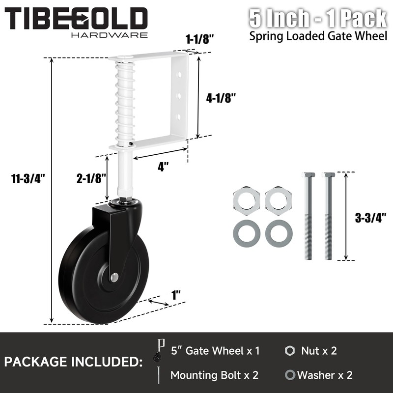 TIBEGOLD 5" Spring Loaded Gate Caster, Heavy Duty Gate Wheel