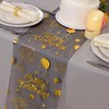 Snowkingdom Happy Birthday Table Runner Black and Gold 120 Inches