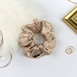 OFFTOPIC® Set of 2 Scrunchies for Pure Silk Hair | STOP Broken Hair and Signs on Hair | Elastic Silk Hair Accessory Elegant | Oeko-Tex Certified, Carbon & Caramel