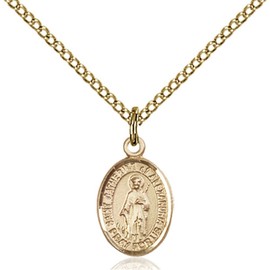 Bonyak Jewelry Saint Medal Collection Gold Filled St. Catherine of Alexandria Pendant 1/2 x 1/4 inches with Gold Filled Lite Curb Chain