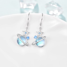 KINGWHYTE Moonstone Opal Earrings S925 Sterling Silver Milky Way Star Drop Earrings Jewellery Gifts for Women, Sterling Silver, Moonstone