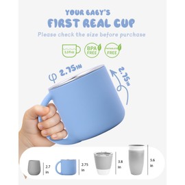 Bakpoco 2-IN-1 Open Toddler Cups, Stainless Steel Baby Cup + Silicone Training Cup for Toddlers Kids Babys, No Plastic | No Soap Smell | Shock-Proof Feeding Essentials, 2-Pack Blue/Gray