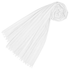 Lorenzo Cana 89228 Women's Scarf Made of Finest Cotton with Silk Elaborately Jacquard Woven Subtle Woven Stripes Natural Fibre Scarf White 55 cm x 180 cm, White