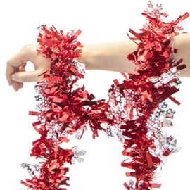 Christmas Tinsel Garland, 4M Red Snowflake Metallic Tinsel for Christmas Tree Decoration Shiny Garland Hanging Decorations for Christmas Home Winter Wedding Holiday Party Supplies Y7HXHCT