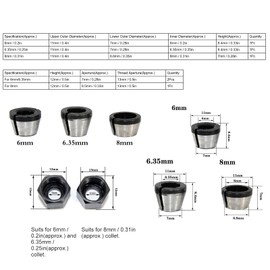 Juego de Adaptadores de Pinza de Enrutador de 6 uds., Acero Al Carbono, 6mm, 6,35mm, 8mm, Cortador de Torno CNC, Broca de Fresado con Tuerca para Recortadora