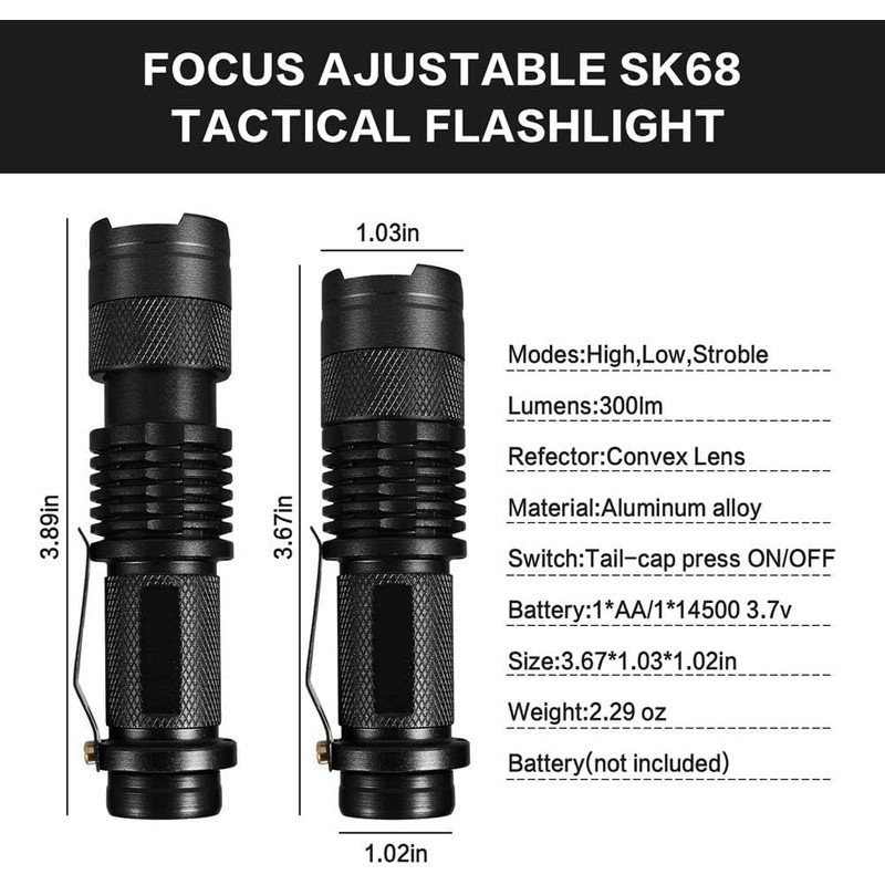 MODOAO Mini Tactical Torch LED Torch 300 lm Adjustable Focus