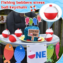 Libima 24 Pcs Red Fishing Bobber Stress Ball Keychain Fishing Themed Party Favors for Stress Relief Improving Grip Strength