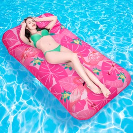 IVENRXIU Pool Floats Adult, 74'' X 37'' Oversized Inflatable Pool Floats Tanning Pool with Headrest, Fabric Covered Pool Lounger Floaties for Adults, Pool Rafts for Beach Lake Summer Pool Party(Pink)