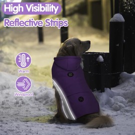 EMUST Dog Jacket, Small Medium Large Dogs Winter Coats, Cozy Dog Winter Vests for Dogs with Reflective Strip,Thick Windproof Dog Winter Clothes for Puppy, L/Purple