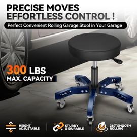 Auto Dynasty Rolling Mechanic Stool, Height Adjustable Heavy Duty Roller Creeper Garage Shop Seat with Padded Seat for Workshop Auto Repair, 300 LBS Capacity, Blue