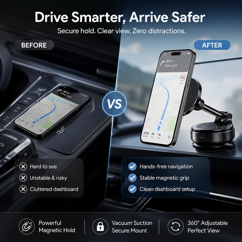 Magnetic Vacuum Phone Mount for Car & Home – 360°
