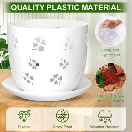 REMIAWY Orchid Pot, 2 Pack Plastic Orchid Pots with Drainage Holes and Saucer, 6 Inch and 5 Inch Large Orchid Planter for Repotting Indoor Plants Flower, Breathable Design for Good Air Circulation